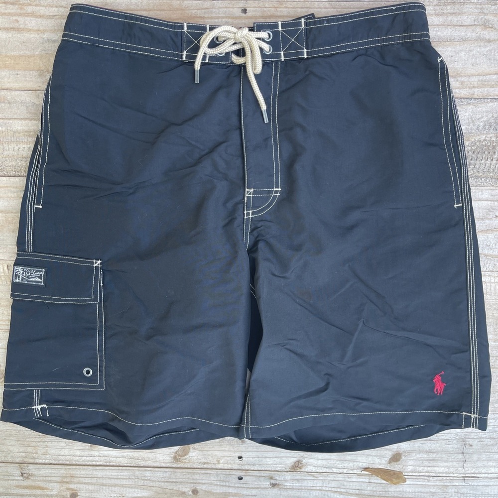 Polo Ralph Lauren Swimwear Black Swim Trunks Board Shorts Mesh Lined Medium